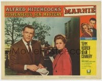 9b560 MARNIE LC #7 1964 Sean Connery & Tippi Hedren stare quizzically at the camera, Hitchcock!