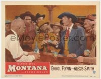 9b585 MONTANA LC #3 1950 cowboy Errol Flynn at bar takes man's revolver before taking a drink!