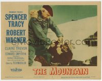 9b587 MOUNTAIN LC #5 1956 close up of Spencer Tracy & Robert Wagner fighting in the snow!