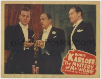 9b607 MYSTERY OF MR WONG LC 1939 Chinese Boris Karloff, Craig Reynolds and Ivan Lebedeff in tuxedos!