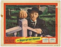 9b622 NIGHT OF THE HUNTER LC #3 1955 classic Robert Mitchum portrait showing his love & hate hands!