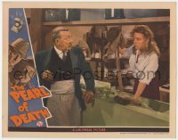 9b664 PEARL OF DEATH LC 1944 startled man helps Evelyn Ankers wash dishes, murder mystery!
