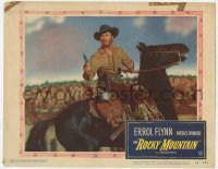 9b726 ROCKY MOUNTAIN LC #5 1950 great close up of Errol Flynn with gun drawn on horseback!
