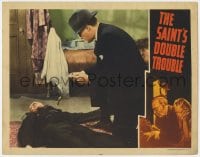 9b736 SAINT'S DOUBLE TROUBLE LC 1940 George Sanders standing over dead body with knife in it!