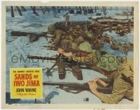 9b739 SANDS OF IWO JIMA LC #5 1950 World War II soldiers defending their area with guns on ground!