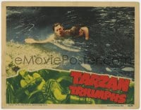 9b844 TARZAN TRIUMPHS LC 1943 heroic Johnny Weissmuller saves guy from crocodile in river!