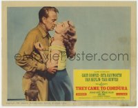 9b862 THEY CAME TO CORDURA LC #4 1959 best close up of Gary Cooper & Rita Hayworth embracing!