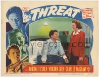 9b876 THREAT LC #8 1949 Michael O'Shea on bed & Virginia Grey smiling at each other!