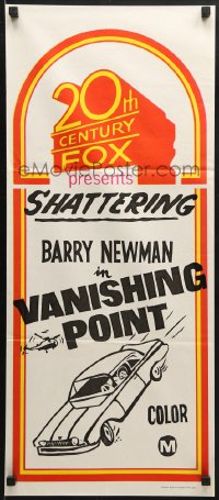9c525 20TH CENTURY FOX Aust daybill 1970s Vanishing Point, gripping suspense, car artwork!