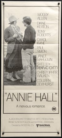 9c541 ANNIE HALL Aust daybill 1977 full-length Woody Allen & Diane Keaton, a nervous romance!