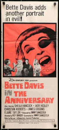 9c542 ANNIVERSARY Aust daybill 1967 Bette Davis with funky eyepatch in English horror!