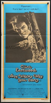 9c543 ANY WHICH WAY YOU CAN Aust daybill 1980 cool artwork of Clint Eastwood & Clyde by Bob Peak!