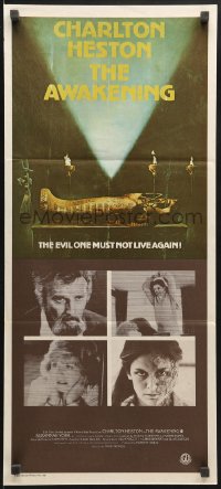 9c546 AWAKENING Aust daybill 1980 Charlton Heston, Egypt, the evil one must not live again!