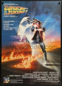 9c286 BACK TO THE FUTURE German 1985 art of Michael J. Fox & Delorean by Drew Struzan!