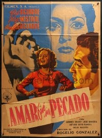 9c201 AMAR FUE SU PECADO Mexican poster 1951 Elsa Aguirre, Rogelio A. Gonzalez, great Renau art!