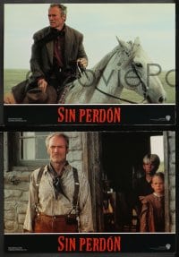 9c078 UNFORGIVEN 12 Spanish LCs 1992 great images of cowboy Clint Eastwood, Morgan Freeman!