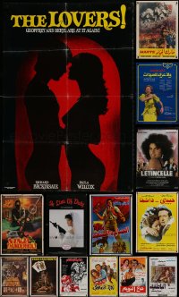 9d447 LOT OF 14 FORMERLY FOLDED LEBANESE POSTERS 1970s-1980s a variety of movie images!