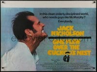 9f181 ONE FLEW OVER THE CUCKOO'S NEST British quad 1976 great c/u of Jack Nicholson, Forman classic