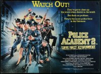 9f183 POLICE ACADEMY 2 British quad 1985 Steve Guttenberg, Bubba Smith, great art of cast!