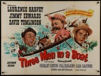 9f191 THREE MEN IN A BOAT British quad 1956 wacky art of Laurence Harvey & co-stars on gondola!