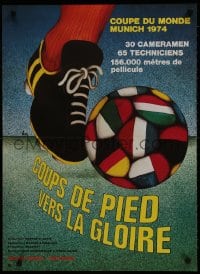 9f841 HEADING FOR GLORY French 23x31 1975 English World Cup FIFA football soccer, different art!