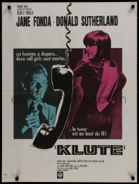 9f854 KLUTE French 24x32 1971 Donald Sutherland helps intended victim Jane Fonda, cool different design!