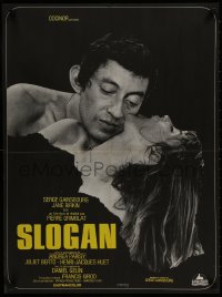 9f889 SLOGAN French 22x30 1969 romantic close up of Serge Gainsbourg & sexy Jane Birkin!