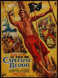 9f890 SON OF CAPTAIN BLOOD French 22x30 1963 art of barechested pirate Sean Flynn by Jean Mascii!
