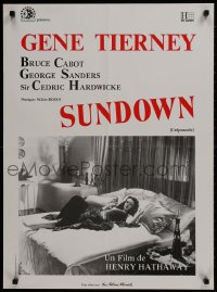 9f893 SUNDOWN French 23x31 R1970s great image of super sexy Gene Tierney in bed, George Sanders!