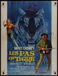 9f899 TIGER WALKS French 24x31 1964 Disney, artwork of giant tiger on the prowl!