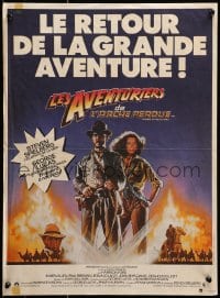 9f979 RAIDERS OF THE LOST ARK style B French 16x22 R1982 great art of adventurer Harrison Ford!