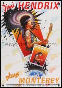 9f057 JIMI PLAYS MONTEREY German 1987 great close up of Hendrix playing guitar & singing by Harlin!
