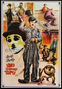 9f140 ONE AGAINST ALL Iranian 1962 different Shaghaghi art of Charlie Chaplin as The Tramp!