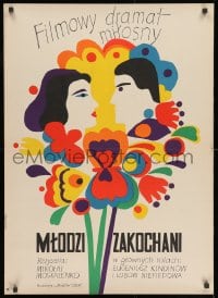9f796 MOLODYE Polish 24x33 1971 Marian Stachurski art of couple and flowers!