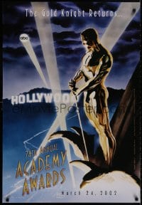 9g504 74TH ANNUAL ACADEMY AWARDS heavy stock 1sh 2002 cool Alex Ross art of Oscar over Hollywood!
