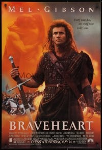 9g572 BRAVEHEART advance DS 1sh 1995 cool image of Mel Gibson as William Wallace!