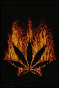9g393 BURNING LEAF 24x36 German commercial poster 2000s great art of fiery marijuana leaf!