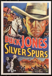 9g453 SILVER SPURS 20x29 commercial poster 1980s cool montage artwork of cowboy Buck Jones!