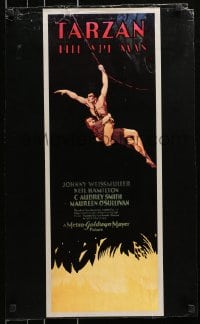 9g465 TARZAN THE APE MAN 18x29 commercial poster 1980s art of Johnny Weissmuller in the title role!