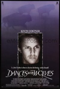 9g598 DANCES WITH WOLVES DS 1sh 1990 Kevin Costner directs & stars, image of buffalo!