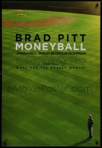 9g803 MONEYBALL advance DS 1sh 2011 Brad Pitt standing on baseball field, white title design!