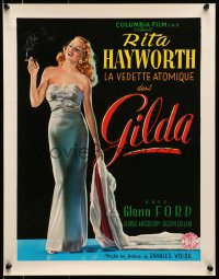 9g362 GILDA 15x20 REPRO poster 1990s sexy smoking Rita Hayworth full-length in sheath dress