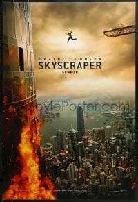 9g898 SKYSCRAPER teaser DS 1sh 2018 Dwayne The Rock Johnson perilously jumping off of crane!