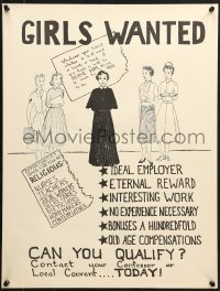 9g251 GIRLS WANTED 18x23 special poster 1940s art of five women, can you qualify to become a nun?