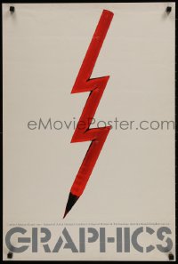 9g257 GRAPHICS 20x30 English special poster 1980s great red art of a lightning bolt pencil!