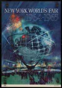 9g044 NEW YORK WORLD'S FAIR 11x16 travel poster 1961 art of the Unisphere & fireworks by Bob Peak!