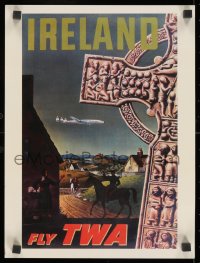 9g467 TWA IRELAND 12x16 commercial poster 1980s Greco art of countryside & Constellation in flight!