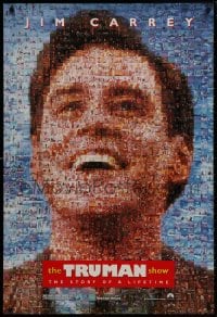9g968 TRUMAN SHOW teaser DS 1sh 1998 really cool mosaic art of Jim Carrey, Peter Weir