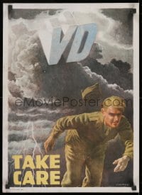 9g023 TAKE CARE VD 16x22 Australian WWII war poster 1946 soldier escaping venereal disease!