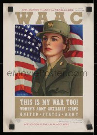 9g021 WAAC 9x13 WWII war poster 1943 Dan Smith art of female soldier, this is her war too!
